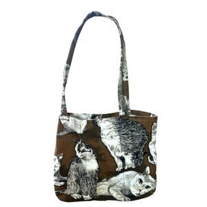 Handmade Cat Tote Bag Sleepy Kitty Brown Shoulder Purse Cat Lover Kitten